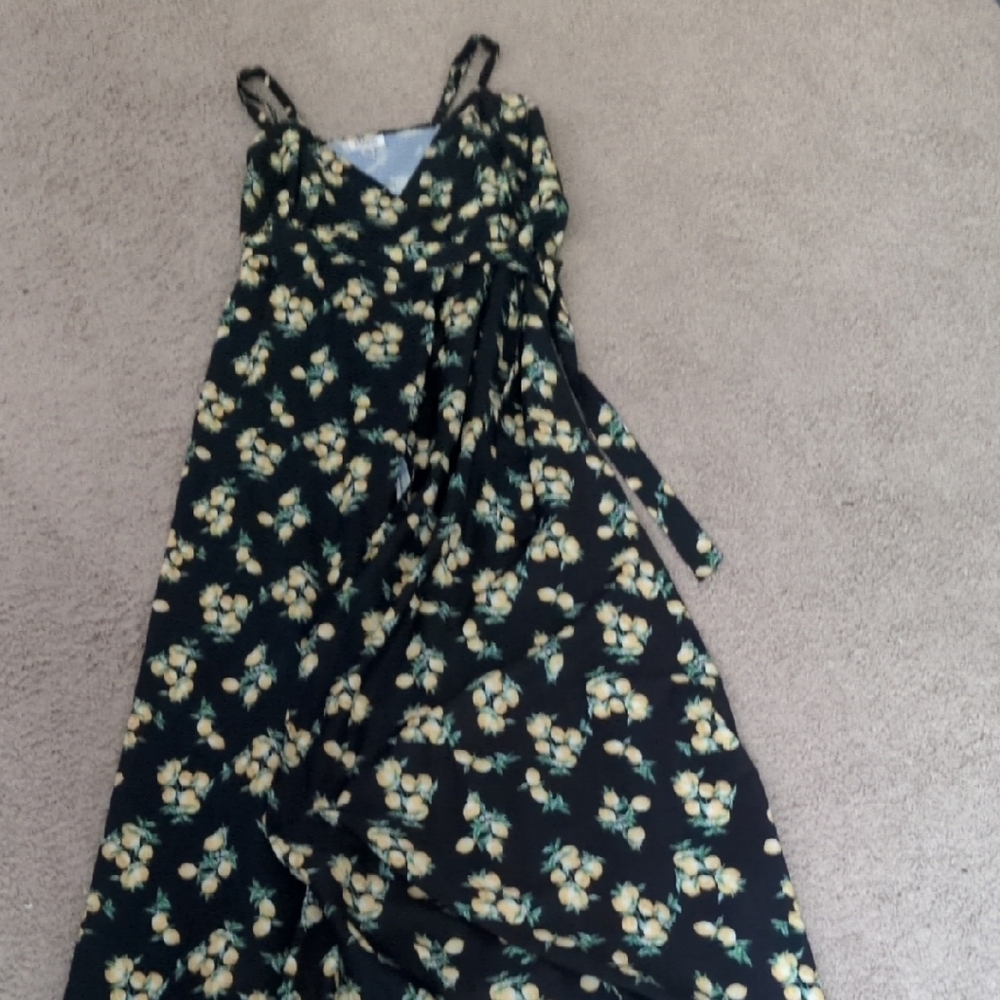 Unique Vintage Black Dress with Lemon Print